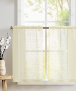 TOPICK modern Bistrogardinen für Wohnzimmer und Küche 2er Set Durchlässige Gardinen, H90xB65 cm Beige OEKO-TEX
