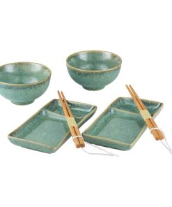 HENXFEN LEAD Sushi Geschirr Set Glänzend Grün mit 2 Sushi Tellern Schalen Stäbchen Japanisch