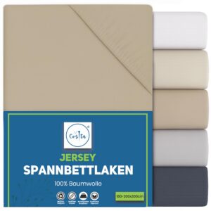 Cozita Basics Spannbettlaken Beige - Baumwoll Jersey, Öko-Tex Zertifiziert, perfekt für Hochgeschäftsbetten bis 25 cm –