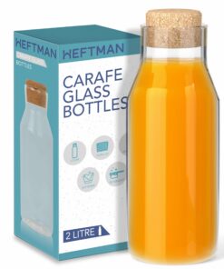 HEFTMAN 2 Liter Glas Wasserkaraffe mit Korkdeckel – Für heiße & kalte Getränke, wiederverwendbar