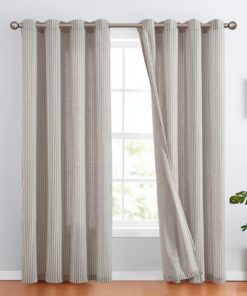 TOPICK Modern Beige Leinen Vorhänge für Wohnzimmer - Privatsphäre und Lichtfilterung mit Ösen und Stripes H225xB130cm