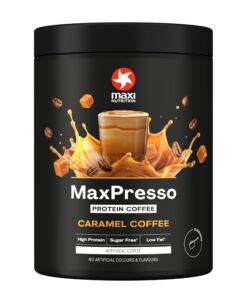 MaxiNutrition MaxPresso Caramel, Protein-Kaffee, Zuckerfrei fettarm – Eiweiß pro Portion, Warm & kalt genießbar – 300g