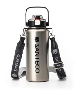 SANTECO Thermosflasche Edelstahl BPA-Frei 1,2l für Laufen und Wandern mit Abnehmbarer Schultergurt und Spülmaschinenfest