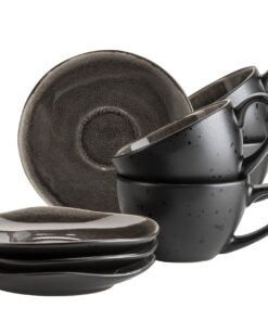MÄSER 934071 Serie Niara Organic - Modernes Kaffeetassenset für 4 Personen -Vintage Look, 8 Teile, besondere Glasur, Sch