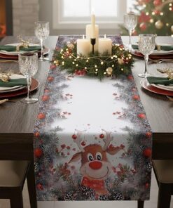 KAMACA hochwertiger Tischläufer Küche Esstisch Herbst Winter Weihnachten (Elch mit roter Nase) 40x140 cm KAMACA Tischl
