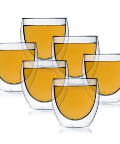 Doppelwandige Glass Teetasse - Für Heißgetränke - 6 Tassen Set 250 ML - Isolierte Tee- und Kaffeebecher - Glas Teetasse