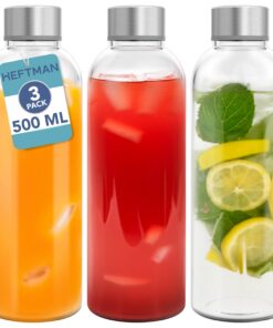 HEFTMAN Glaswasserflaschen 500ml 3er-Pack - Luftdicht Auslaufsicher Edelstahldeckel