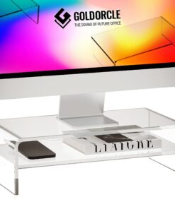GOLDORCLE 2-Tier Acrylic Monitor Stand für Laptop und PC - Clarses Monitorheber mit Akrylatray und Speicherfunktion - Id