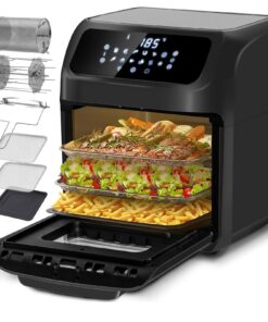 LLIVEKIT Heißluftfritteuse 12L, ideal für Familien mit digitalen LED-Display & Rezeptbuch
