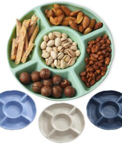 4 Snacktabletts Ø 23 cm mit 5 Fächern – BPA-frei & stapelbar – ideal für Picknick, Snacks & Obst