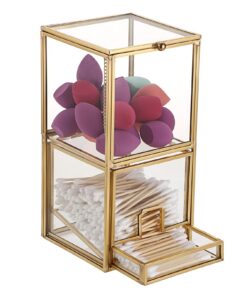 SUMTree 2 Etagen Wattestäbchen box aus Glas, Organisation fuer Kosmetika & Zuhause (Golden) SUMTree 2 Etagen Wattestäb