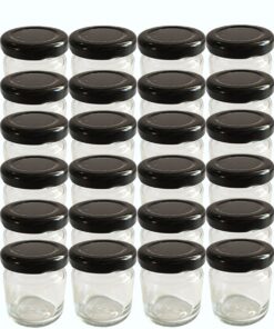 hocz 12er Set Mini Rundgläser 53 ml Schwarz Deckel + Etiketten 30 mm Ø - Portionsgläser Imker Probiergläser