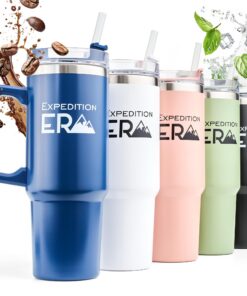 Thermobecher mit Strohhalm - Edelstahl Isolierbecher für Reisen - XXL Trinkbecher mit Deckel und Griff (30oz) (Blau)
