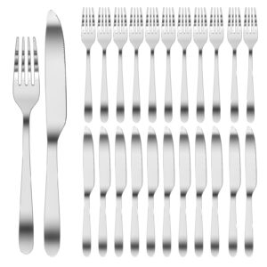 WinGluge Edelstahl Tafelmesser und Tafelgabeln Besteck Set für Restaurant und Hotel, 24-teilig Steak Cutlery für 12 Pers