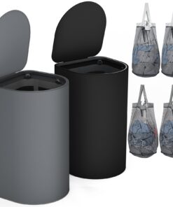 2er Pack Wäschekorb mit Deckel 140L Groß Kapazität - Sortierfach für Schmutzwäsche, Schwarz/Dunkelgrau 2er Pack Wäsche
