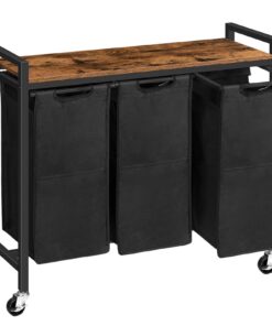 HOOBRO Wäschekorb Vintagebraun-Schwarz 3 Fächer 3 x 39,8 L für Sortierung und Transport von Wäsche mit Rollen-EBF38XY01G