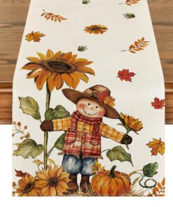Artoid Mode Herbst Tischläufer Sonnenblumen Kürbis Blätter Vogelscheuche 40x180 cm Küche Dekoration Party