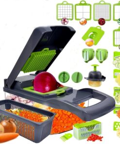 Multifunktions-Gemüseschneider 22-in-1 manuell – Würfel Zwiebel Karotte Gurke Tomaten Käse (grau)