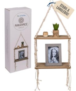 Boho-Hängeregal aus Holz & Baumwolle - Dekoratives Wandregal für Pflanzen, Bücher & Dekoartikel - Naturliches Design |