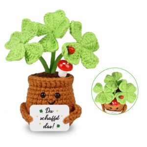 Glücksbringer Gestricktes Vierblättriges Kleeblatt - Ermutigendes Dankeschön Geschenk Glücksbringer Prüfung - Großes Ech