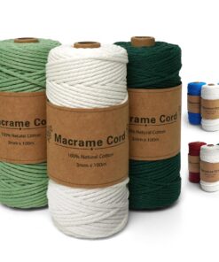 Makramee Garn 3er Set - Baumwollkordel Natur für Böhmisches Dekor & Hängepflanzen - 3mm x 100m - DIY Handwerk - Hellgrün
