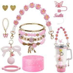 SNAIL GARDEN Stanley Cup Zubehör-Set | Armbänder,Strohhalmabdeckungen & Silikonhülle | Für 30/40oz Stanley Quencher | Pe