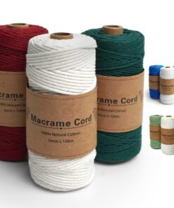 Makramee Garn 3mm x 100m für Böhmisches Dekor - Baumwollkordel Natur (Dunkelgrün, Rot)