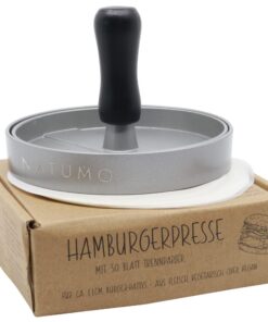 Profi NATUMO Burgerpresse aus Aluguss für professionelle Burgerherstellung (Ø 11cm, 200g) | NATUMO Burgerpresse Set mit