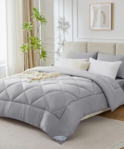 WAVVE Warme Bettdecke Winter 135x200cm, Weiche Kuschelige Steppbettdecke 450gsm Mikrofaser, hellgrau