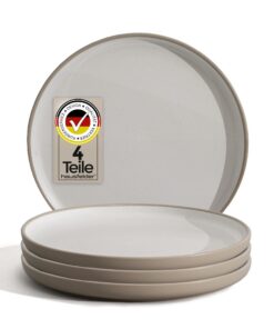 Hausfelder Steingut Dessertteller Set 4 Personen - Nordic Sand Kleine Kuchenteller 4x
