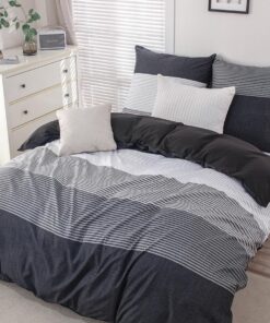 Bettwäsche 155x220 Schwarz - Bügelfrei & weich, Gestreeft Muster, 1 Wendebettwäsche und 1 Kissenbezug inclusively