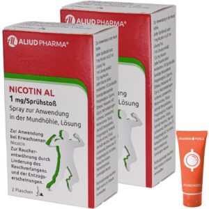 Nicotin AL Spray für Rauchentwöhnung - Spar mit 4 Flaschen - Linderung der Entzugssymptome + gratis Giveaway von PharmaP