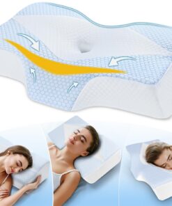 Orthopädisches Memory Foam Nackenstützkissen gegen Nacken- & Schulterschmerzen – Kühlender Waschbarer Bezug für Seiten-