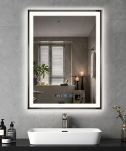 YU YUSING Badspiegel mit Beleuchtung | Beschlagfrei | Dimmbar - 60x80cm LED Uhranzeige IP44 Metallrahmen - Vertikaler Si