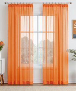 EMEMA Transparente Gardine mit Kräuselband für Wohnzimmer und Schlafzimmer - Luftig Deko, 175x140cm (Orange)