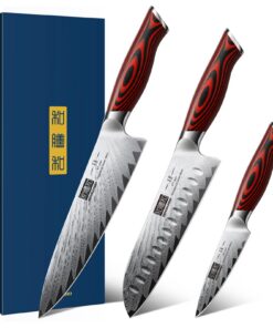 HOSHANHO 3-teiliges Damaszener-Küchenmesserset für professionelle Kochkunst, ultrascharfe Klinge, gepflegtes Design, Ge