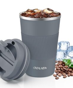 Aolieh Thermobecher - Isolierbecher mit Auslaufsicherem Deckel für Kaffee und Tee (380ML, Graue)