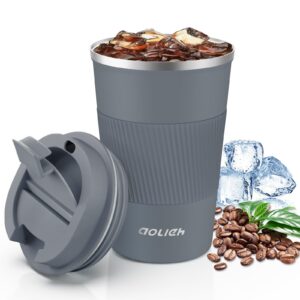 Aolieh Thermobecher - Isolierbecher mit Auslaufsicherem Deckel für Kaffee und Tee (380ML, Graue)