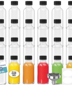 HEFTMAN Glas-Schnapsflaschen mit Deckel für Ingwer-Shots + 24 Stück Set mit 3 Trichtern & Etiketten, luftdicht wiederver