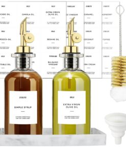 QPIX DIGITAL Glas Öl- und Essigspender-Set, goldfarben, 350 ml, perfekt für Küche und Olivenöl