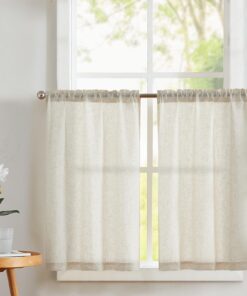 Vangao Leinenoptik Scheibengardinen Modern Beige Küche Lichtdurchlässig Wohnwagen Kurtisane
