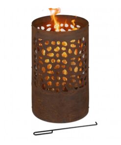 Relaxdays Feuertonne Rostoptik mit Funkenschutz & Schürhaken, Cortenstahl HxD 60x37 cm