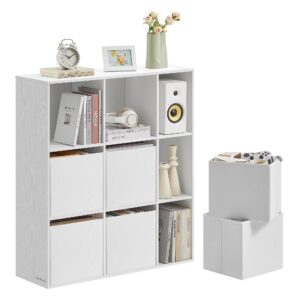 SONGMICS HOME Schneeweiß LBC199W01 Werkzeugloses Bücherregal mit 9 Fachern und 6 Schubladen