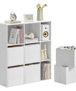SONGMICS HOME Schneeweiß LBC199W01 Werkzeugloses Bücherregal mit 9 Fachern und 6 Schubladen
