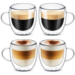 Doppelwandige Kaffeetassen mit Henkel 4 x 250 ml - Doppelwandige Latte Macchiato Gläser - Hitze- und Kältebeständigkeit