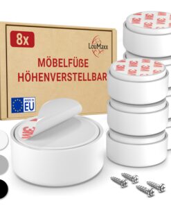 LouMaxx Höhenverstellbare Möbelfüße – Füße für Ø 55,5 mm Möbel aus Kunststoff – Hochwertige Erhöhung zum Kleben oder Sch