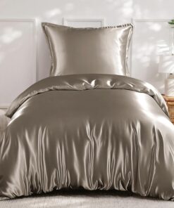 RUIKASI Seidig Luxus Satin Bettwäsche 135x200cm Taupe - Glänzend für Haar und Haut, OEKO-TEX Standard 100