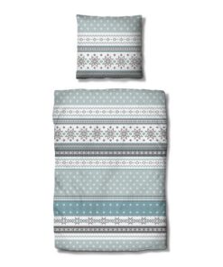 Traumschlaf Biber Winterbettwäsche Schneeflocken blau + Reißverschluss – warm, flauschig & atmungsaktiv 135x200 cm + 80x
