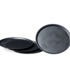 Relaxdays Pizzablech mit Perforation für Pizza und Flammkuchen im 4er Set runde Backbleche ca. 29 cm antihaftbeschichtet
