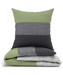 LARAWELL Premium Baumwoll Bettwäsche 135x200 grün grau gestreift
